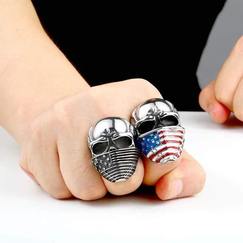 Herren Punk American Flag Schädelringe