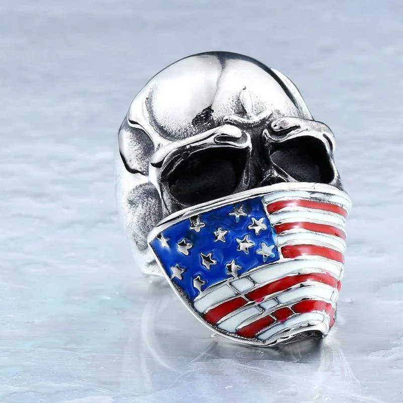 Herren Punk American Flag Schädelringe