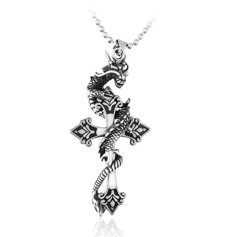 Herren Punk Dragon Cross Halsketten