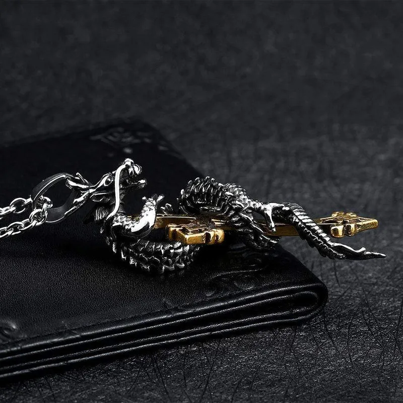 Herren Punk Dragon Cross Halsketten