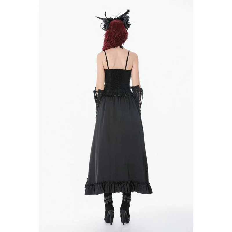 Gothic-Maxirock mit Rüschen und Spitze für Damen, schwarz-rot