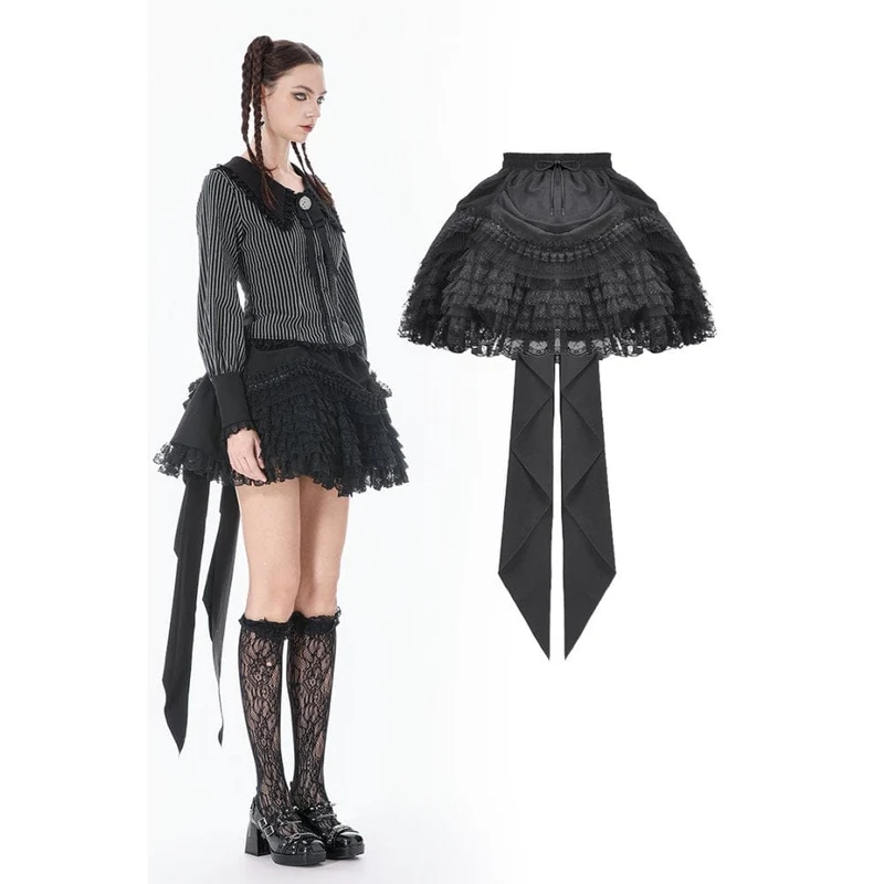 Gothic-Spitzenrock mit Rüschen und Schleppe für Damen