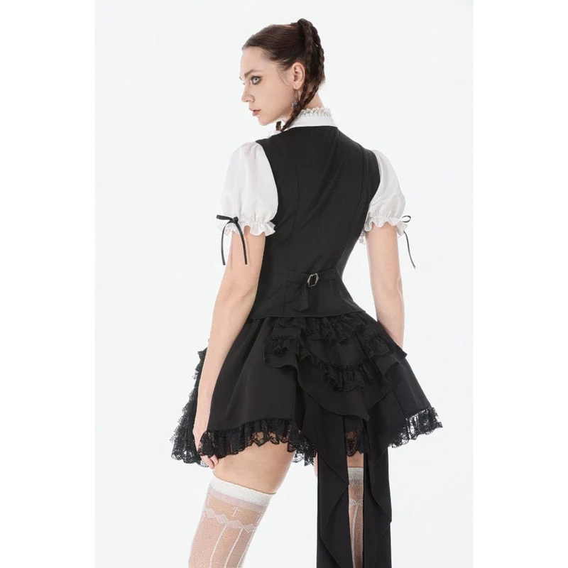 Gothic-Spitzenrock mit Rüschen und Schleppe für Damen