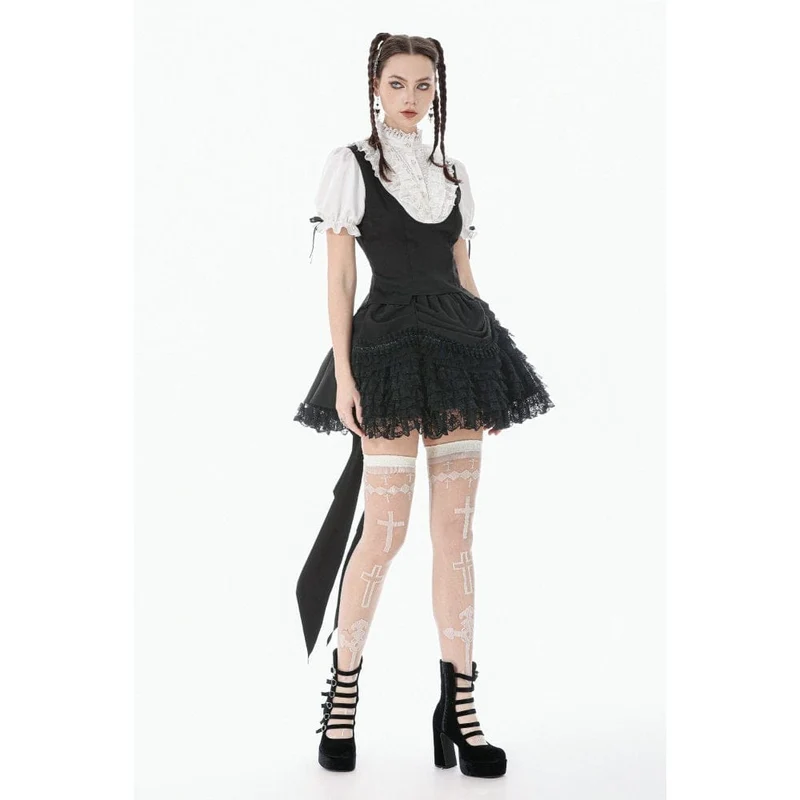 Gothic-Spitzenrock mit Rüschen und Schleppe für Damen