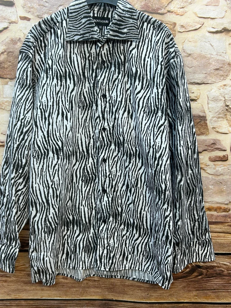 Vintage Hemd Herren Zebra Muster 90er Y2K Größe M
