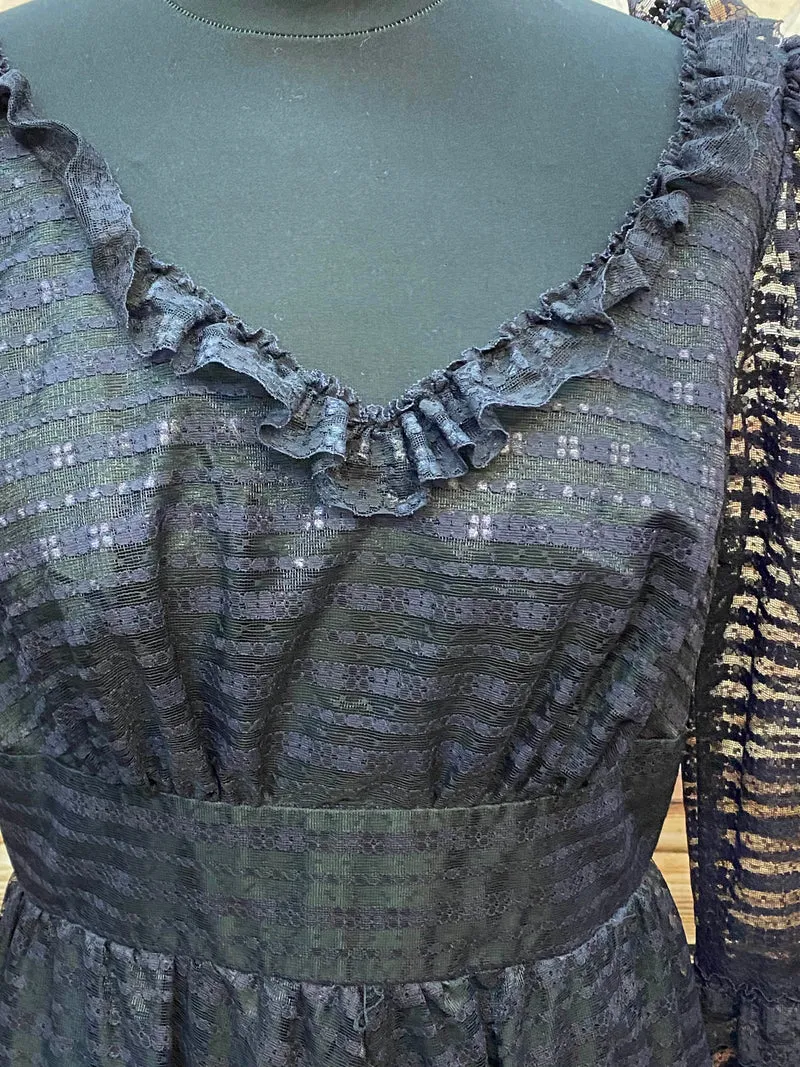 Vintage Spitzen-Maxikleid Schwarz – Gr. 40