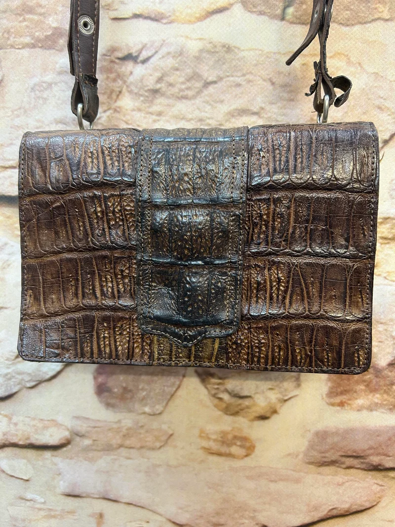Vintage Handtasche Wildkrokodil Leder 60er Jahre Luxus Unikat