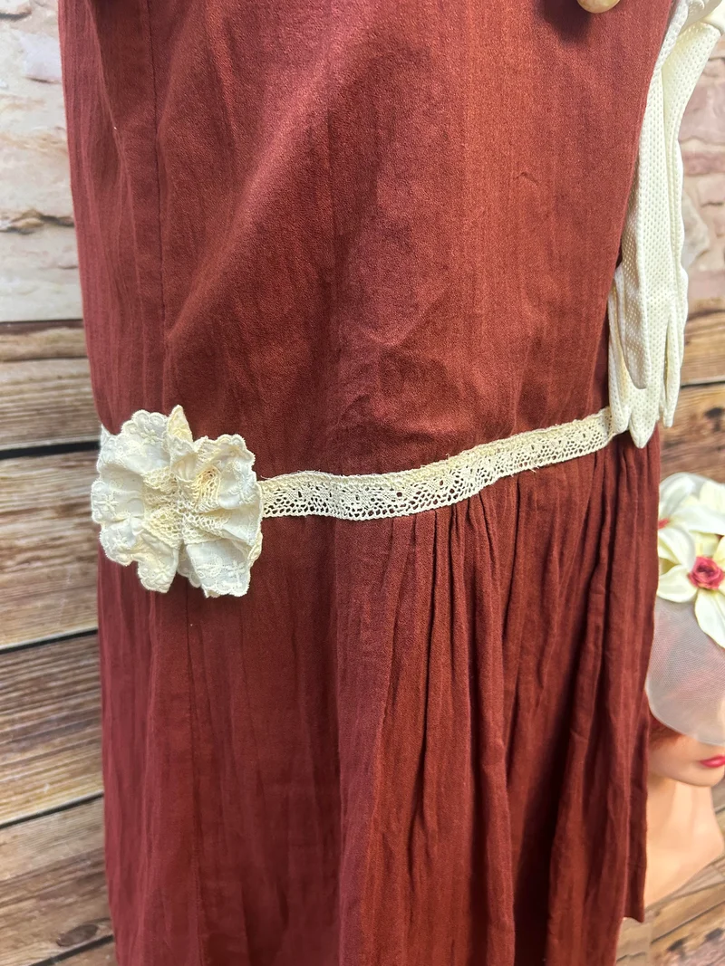 20er Jahre Flapper-Set Gr. M in Rostrot mit Fascinator