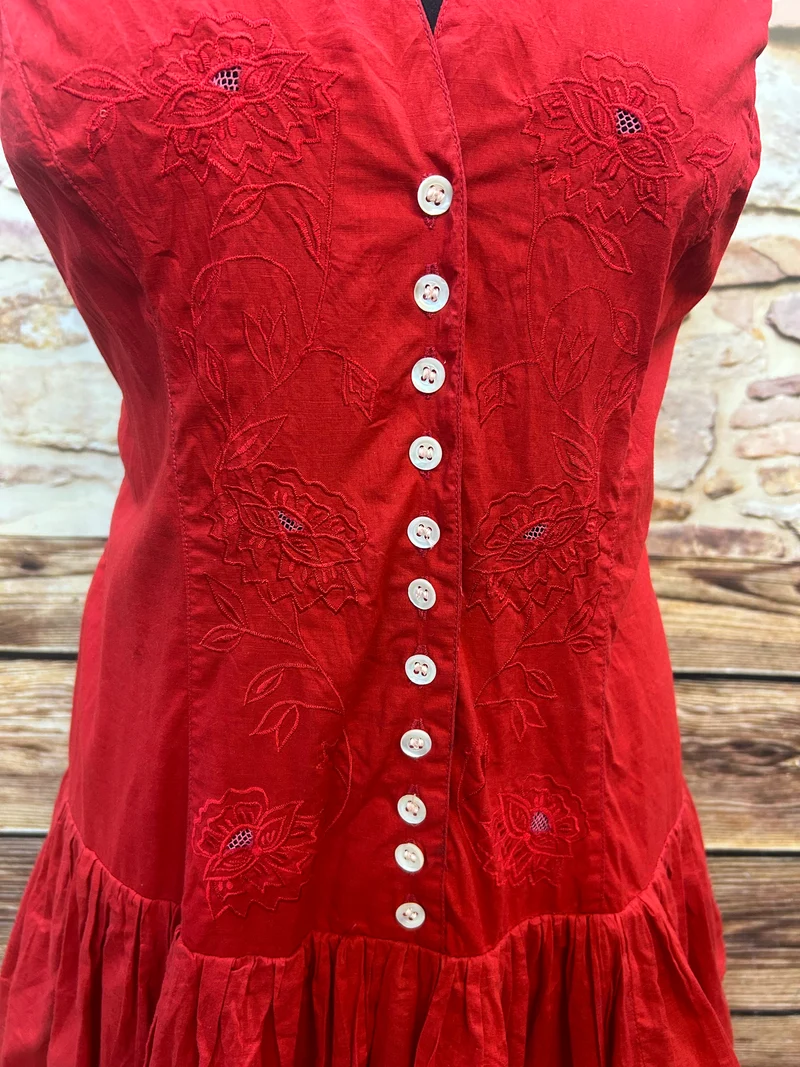 Vintage Kleid Gr. 42 (UK 14) – Rot aus Baumwolle