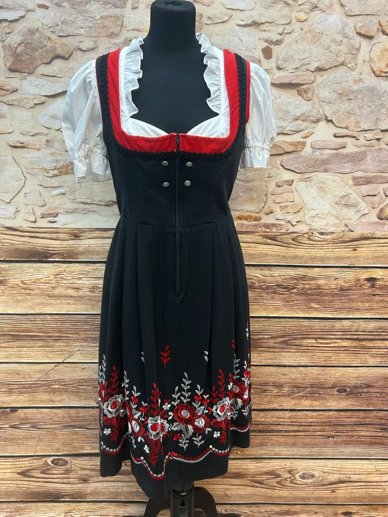 Vintage Dirndl rot schwarz - 3-teilig, Gr. 42/44