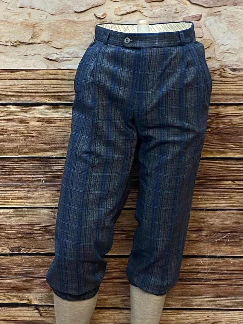 Blaugraue Karo-Knickerbocker Hose Herren Gr. 46 aus Wollmix