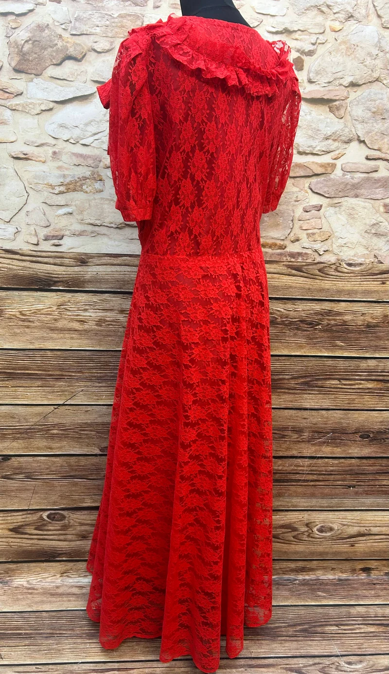 Theater Abendkleid Rot Spitze – Dramatisches Bühnenkleid Maxi Gr. 44