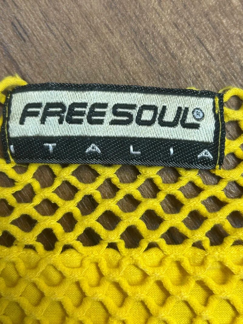1980er Vintage Netz-Top Gelb mit Patches – FREESOUL Italia Gr. S
