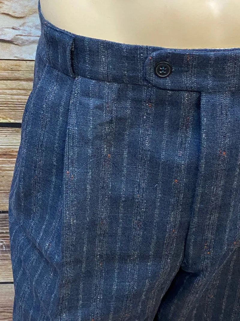 Vintage Bundfaltenhose Herren Gr.54 – Dunkelblau Streifen NOS 80er