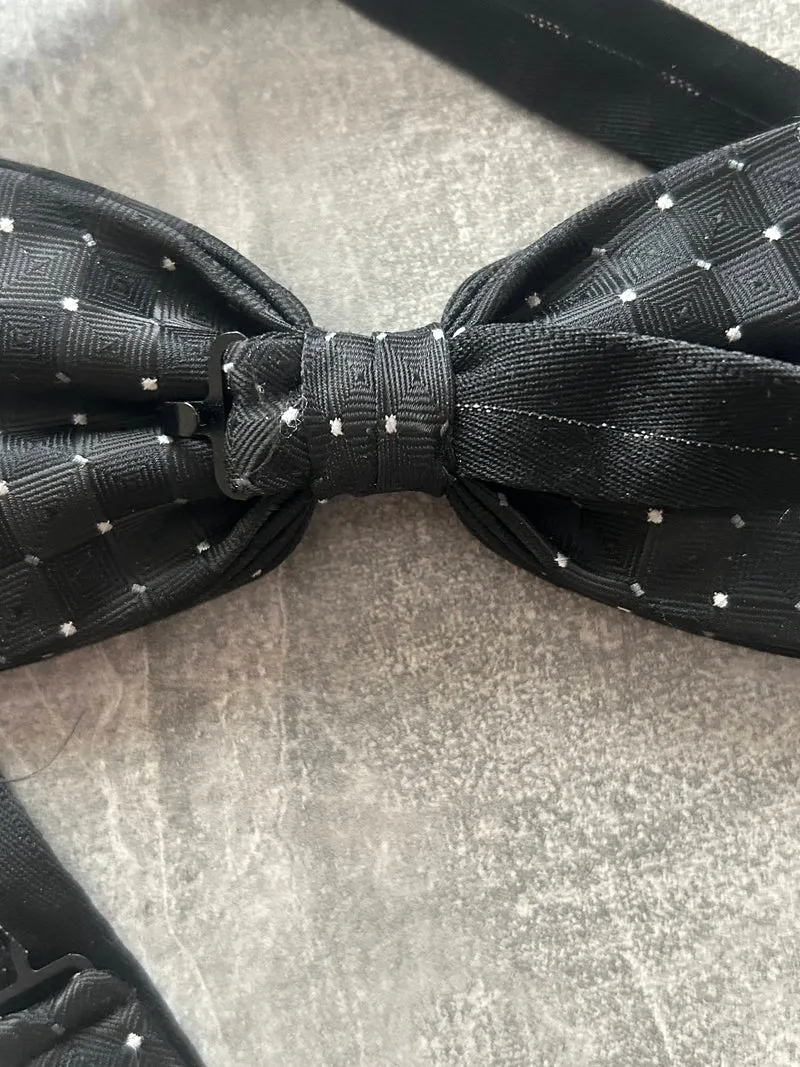 Vintage-Fliege von J. Ploenes – Micro-Dots & Würfel-Jacquard