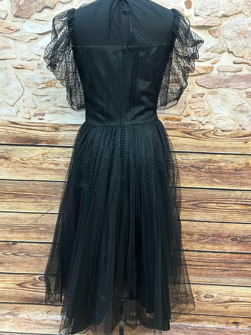 Schwarzes Vintage-Tüllkleid aus Westdeutschland – Größe 36