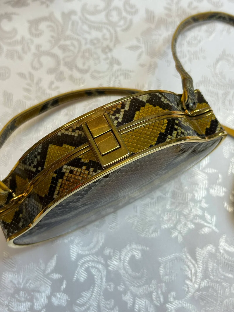 Vintage Clutch Pythonleder Herz 60er 70er Luxus Tasche
