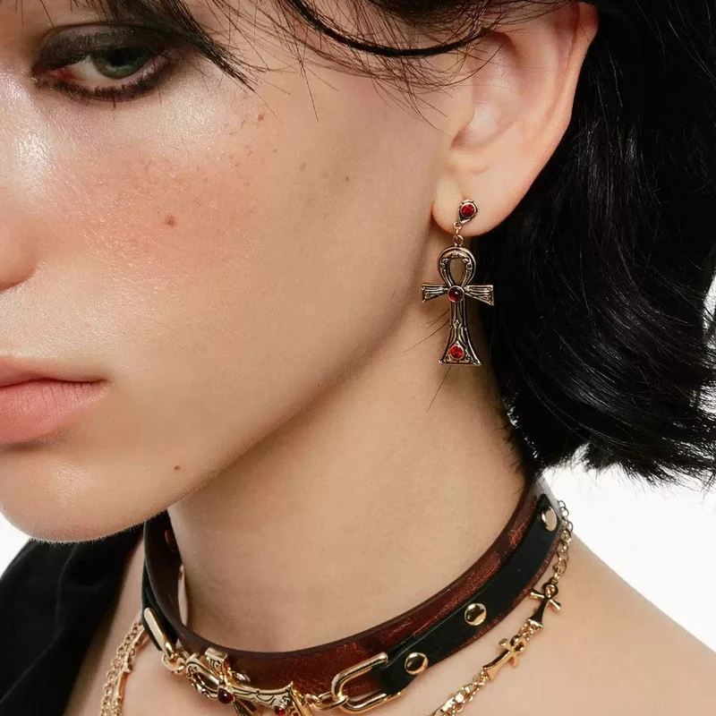 Grunge-Retro-Ohrringe mit Strasskreuz für Damen