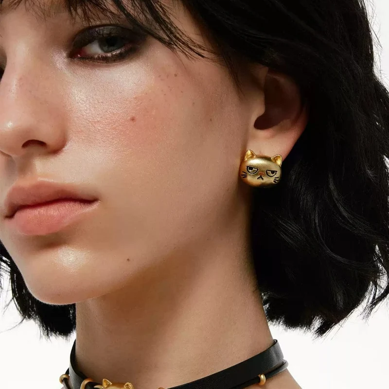Grunge-Ohrringe mit unglücklicher Katze für Damen