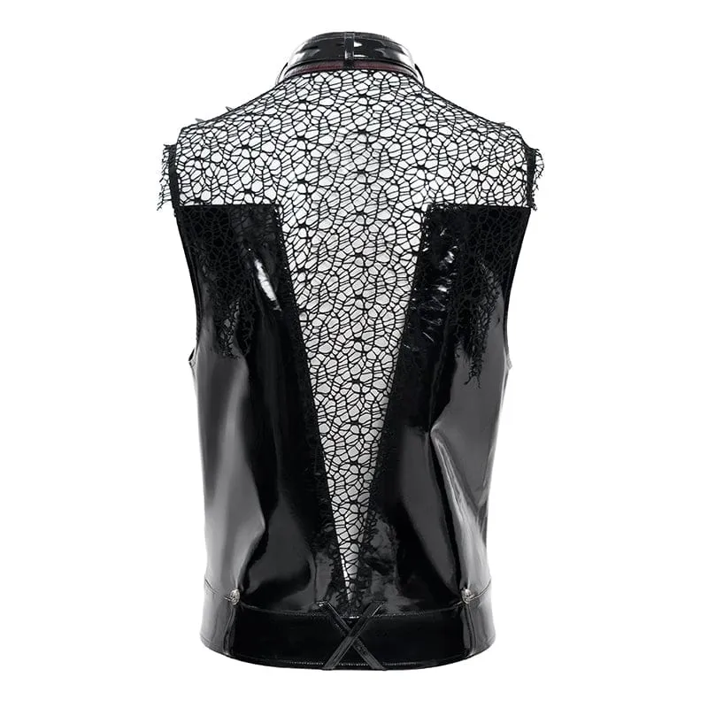 Punk-Weste für Herren mit Nieten, Ketten und Mesh-Patchwork