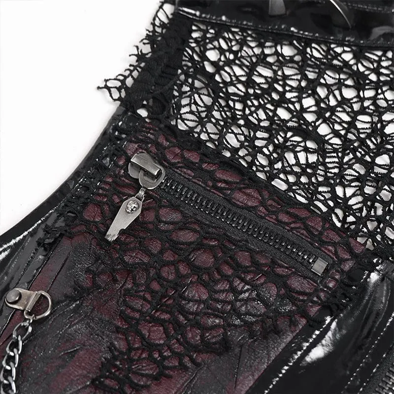 Punk-Weste für Herren mit Nieten, Ketten und Mesh-Patchwork