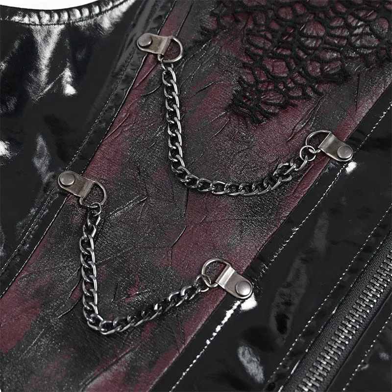 Punk-Weste für Herren mit Nieten, Ketten und Mesh-Patchwork