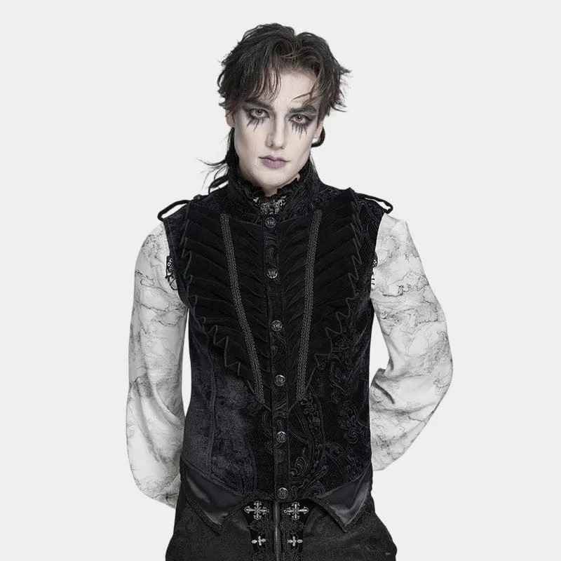 Gothic-Weste für Herren mit Rüschen, einreihig, Stehkragen