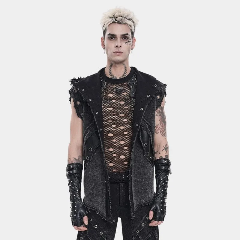 Punk-Herrenweste mit Ösen und Kapuze
