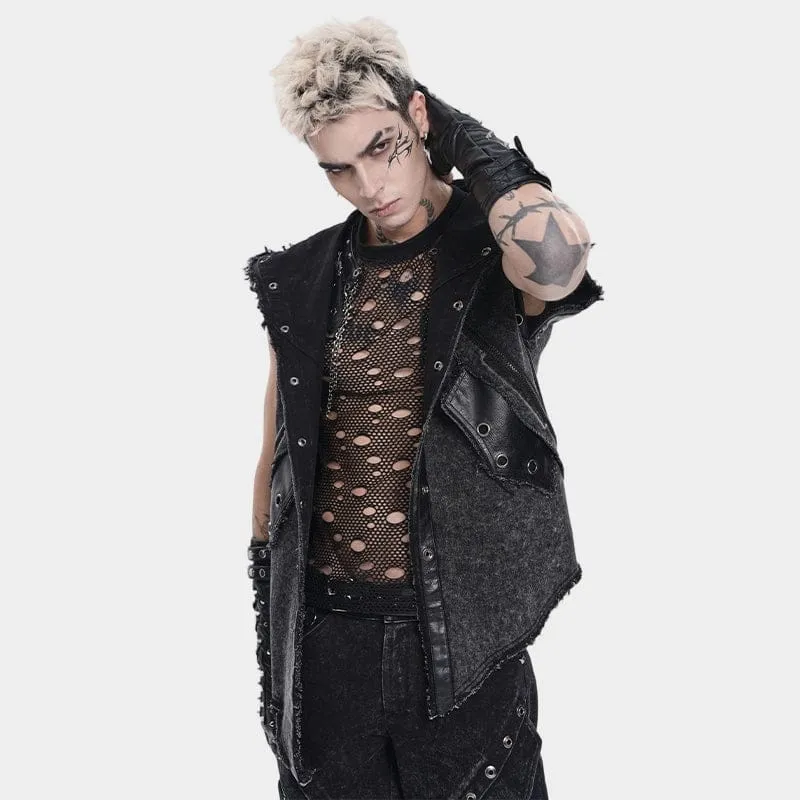 Punk-Herrenweste mit Ösen und Kapuze