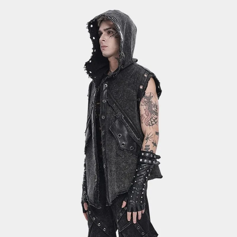 Punk-Herrenweste mit Ösen und Kapuze