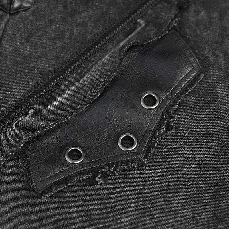 Punk-Herrenweste mit Ösen und Kapuze