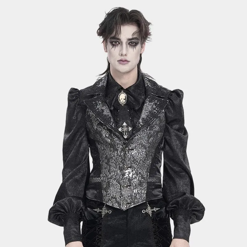 Herren-Weste im Gothic-Jacquard-Stil, einreihig, Neckholder, Silber
