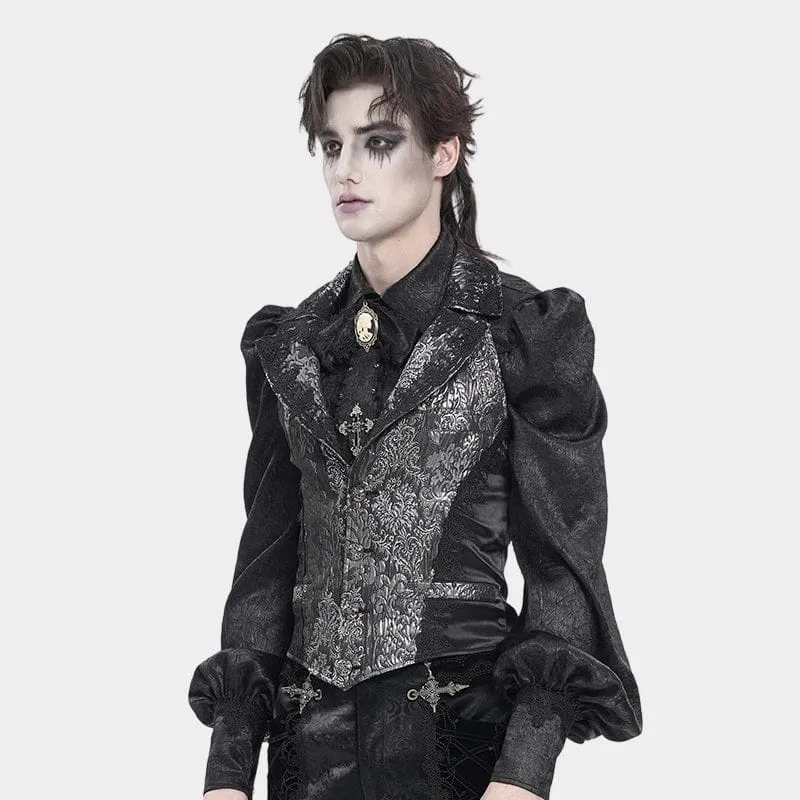 Herren-Weste im Gothic-Jacquard-Stil, einreihig, Neckholder, Silber