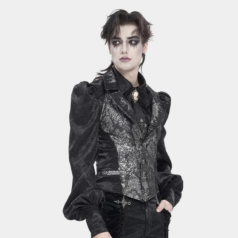 Herren-Weste im Gothic-Jacquard-Stil, einreihig, Neckholder, Silber