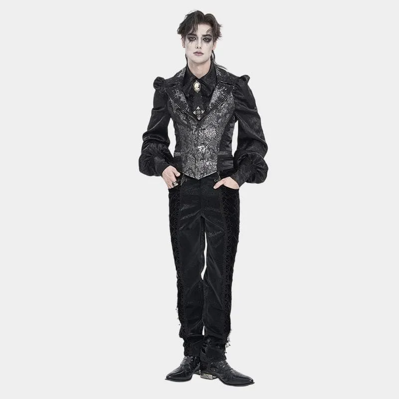 Herren-Weste im Gothic-Jacquard-Stil, einreihig, Neckholder, Silber