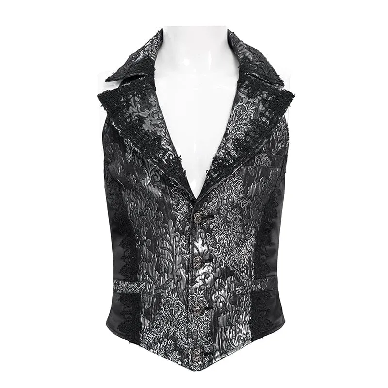 Herren-Weste im Gothic-Jacquard-Stil, einreihig, Neckholder, Silber