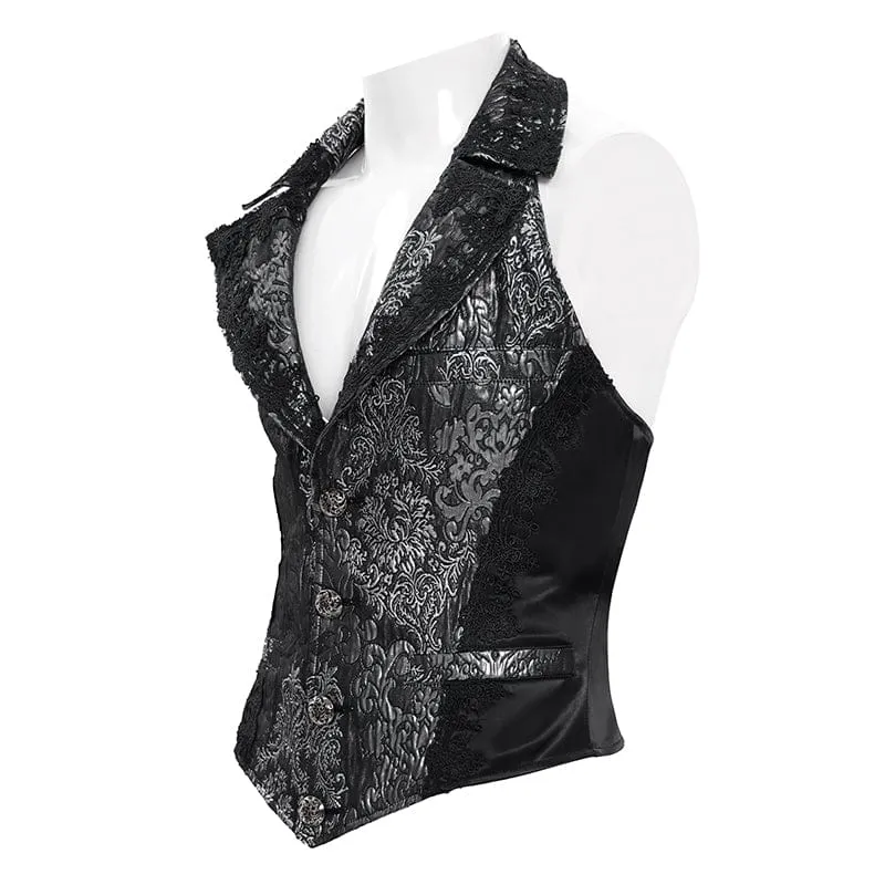 Herren-Weste im Gothic-Jacquard-Stil, einreihig, Neckholder, Silber