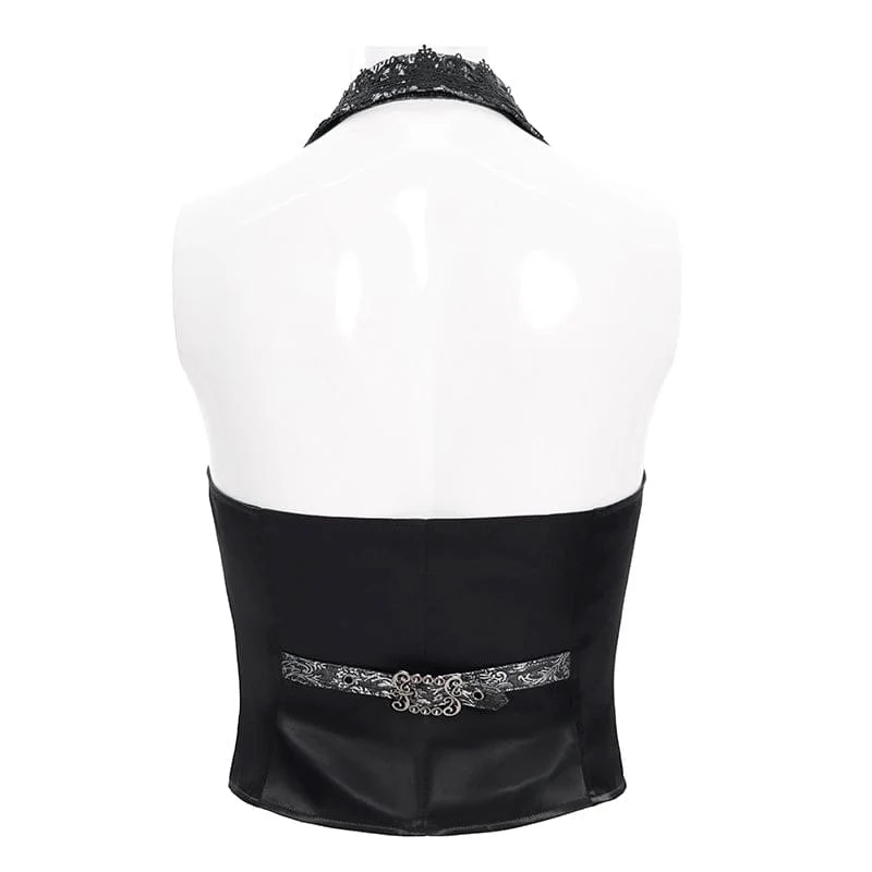 Herren-Weste im Gothic-Jacquard-Stil, einreihig, Neckholder, Silber