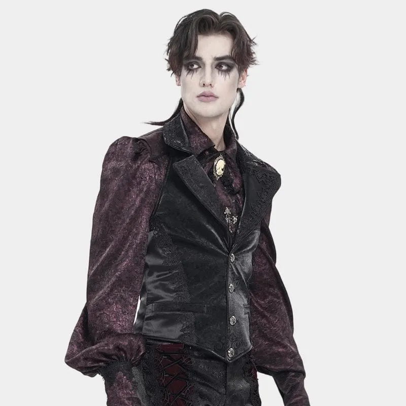 Schwarze Herrenweste mit Gothic-Jacquardmuster, einreihig, Neckholder