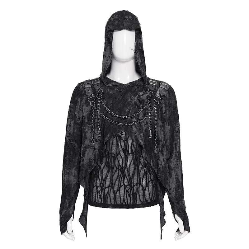 Punk-Hoodie für Herren mit Rissen und Kettenapplikationen