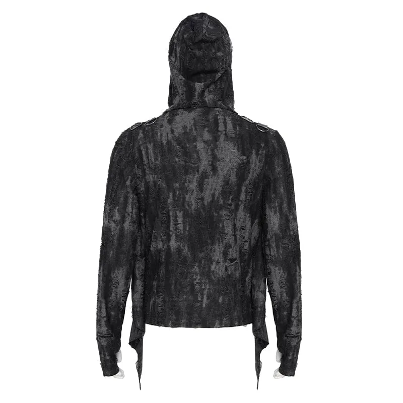 Punk-Hoodie für Herren mit Rissen und Kettenapplikationen