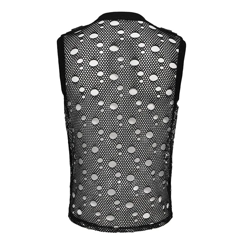 Punk-Tanktop für Herren mit Cut-out-Ketten und Netzstoff