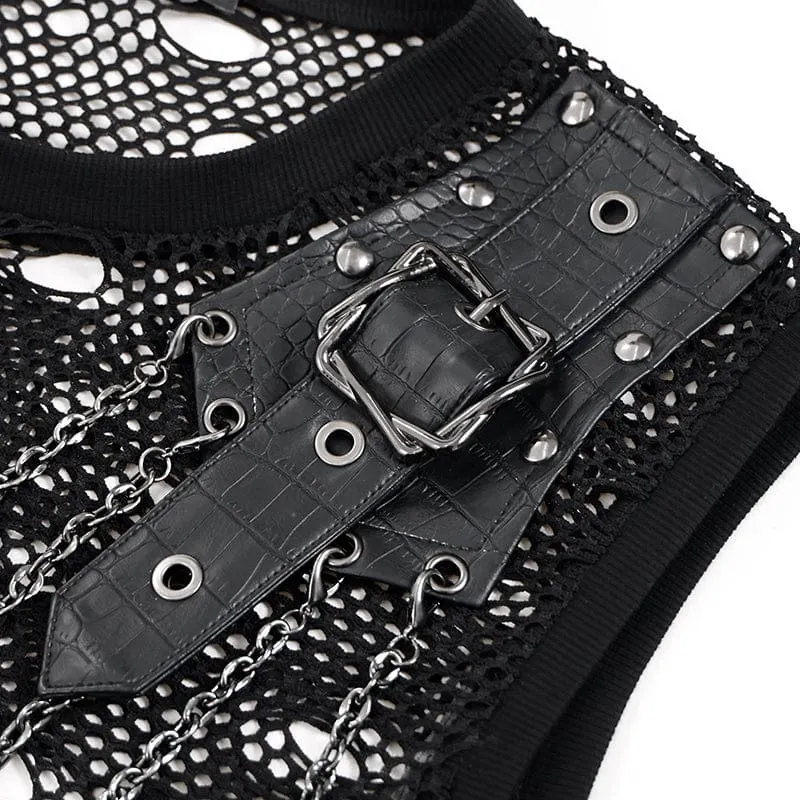 Punk-Tanktop für Herren mit Cut-out-Ketten und Netzstoff