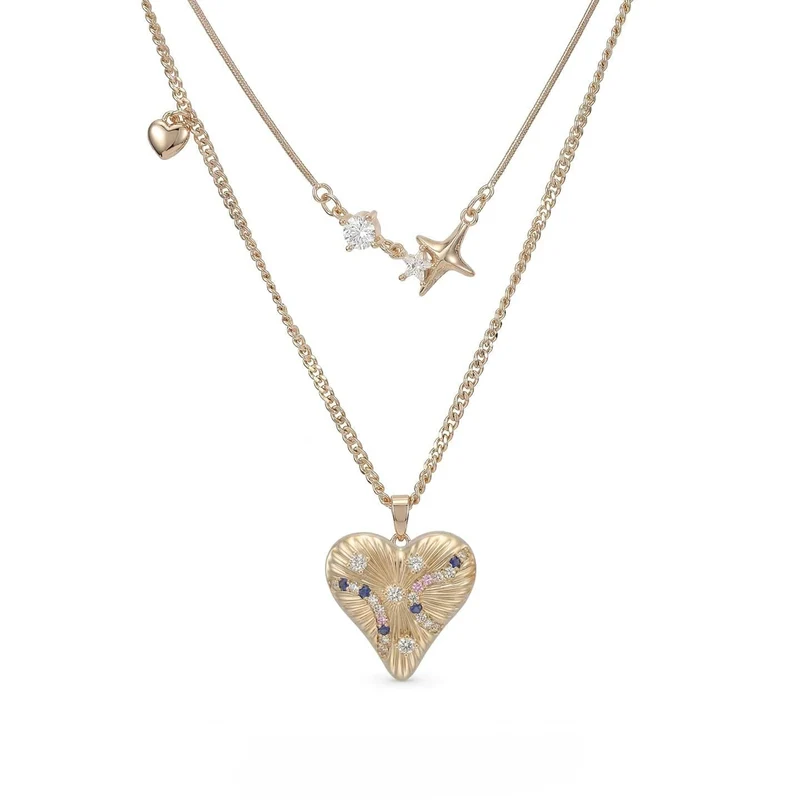 Grunge-Doppellagen-Herzkette für Damen mit Diamanten