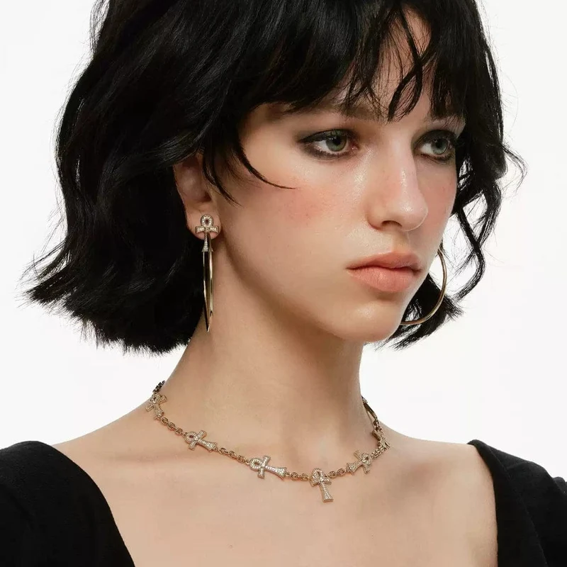 Grunge-Diamant-Kreuzketten-Halskette für Damen