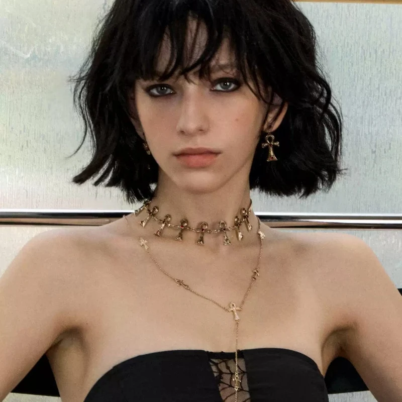 Grunge-Diamant-Kreuz-Halskette für Damen