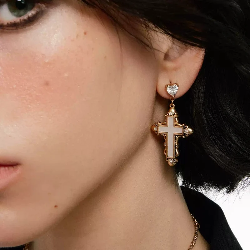 Grunge-Diamant-Kreuz-Ohrringe für Damen