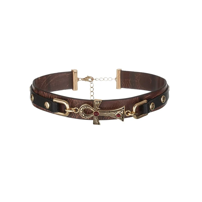 Grunge-Choker für Damen aus Kunstleder mit Kreuz