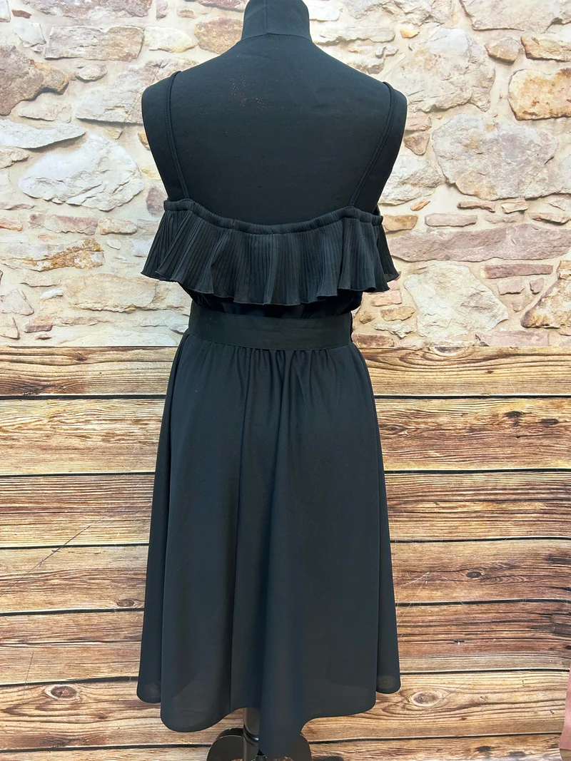 Vintage Kleid St. Michael – Plissee-Volant & Taillengürtel – Gr. 40 (stretchig) – Made in UK