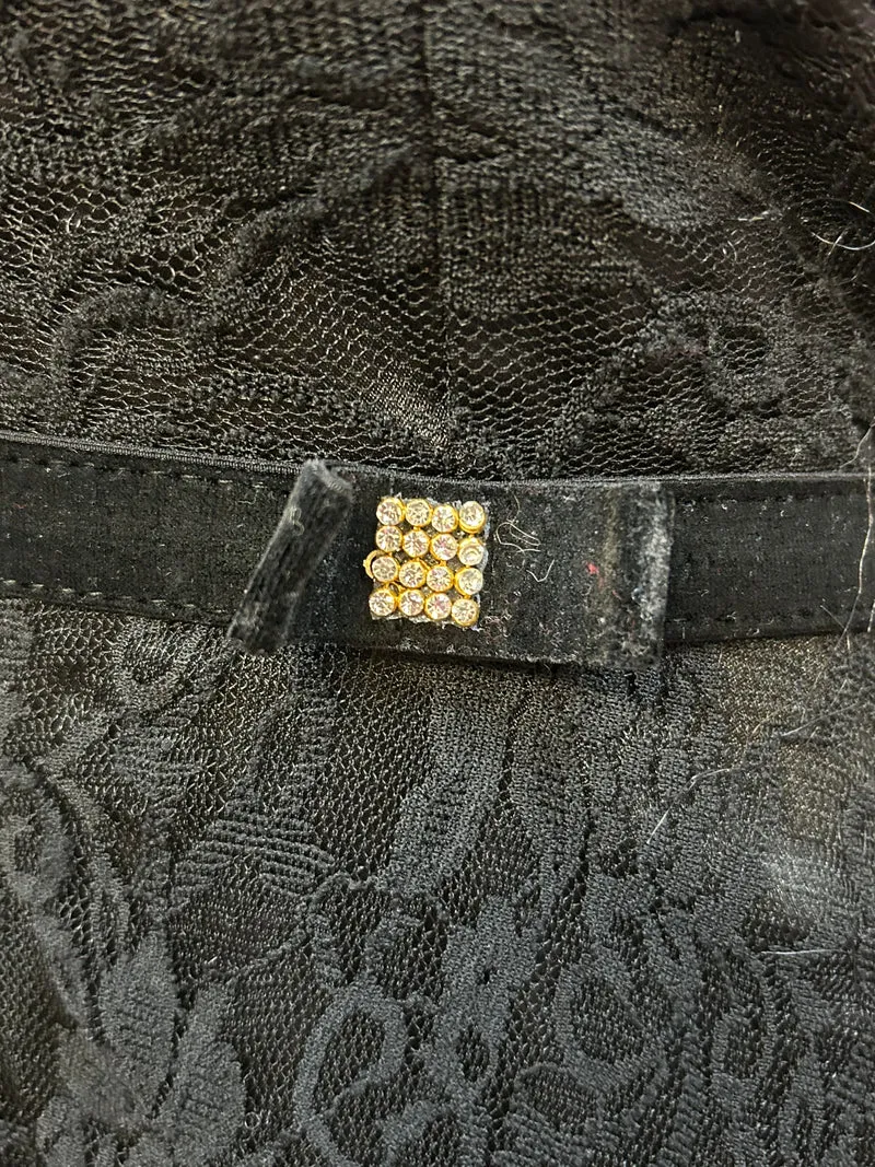 Vintage Trägerkleid mit Spitze & Strassdetails – Gr. L (ca. 34)